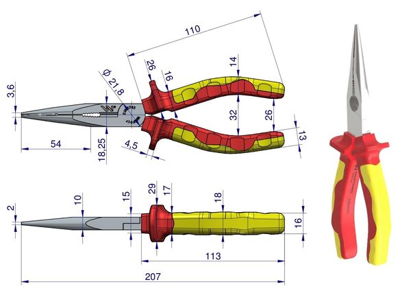 Isoleret lang lige tang VDE Waryński 200 mm