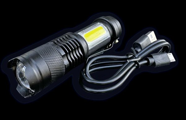 Teger kompakt LED COB-ficklampa, aluminiumhölje, 200 lm, 500 mAh, USB