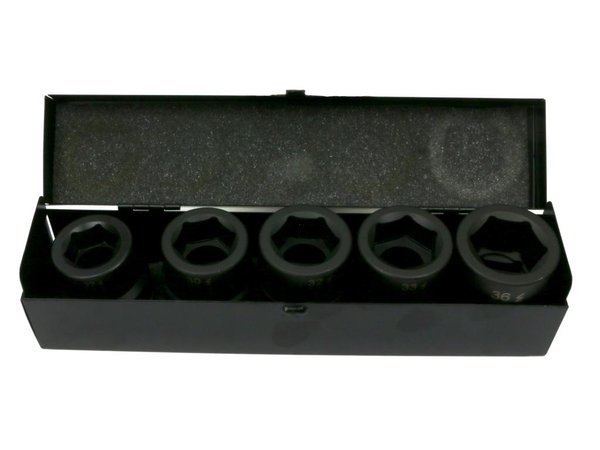 Iskuhylsysarja 1" Waryński 27, 30, 32, 33, 36 mm, valmistettu CrMo-teräksestä DIN 3129, 5 osaa