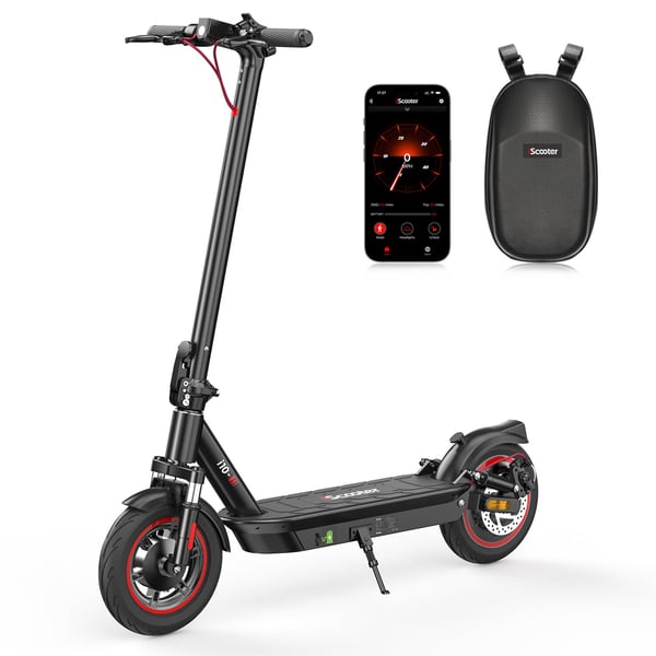 Elektrisk scooter iScooter i10 10 tommer oppustelige dæk, 650W motor, 42V 15Ah batteri, 40-45 km rækkevidde, dobbelte bremser, (sort)