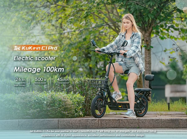 KuKirin C1 Pro | Elektrisk Sparkcykel med Säte - Motor 500W, Batteri 48V 26Ah, Däck 14", Dubbel Broms, 100 km, 45 km/h