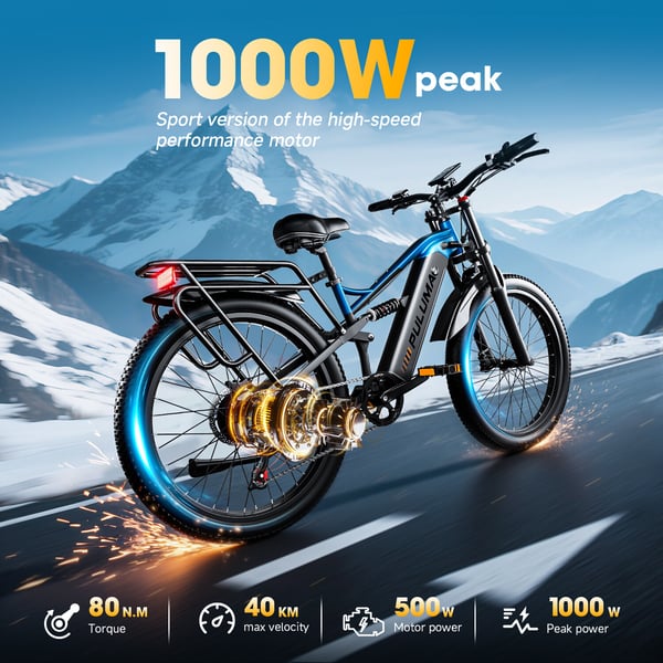PULUMA PE86 Sähköpyörä 500W, 48V 20Ah Akku, 40 km/h, 70 km Toimintamatka, 26 Tuuman Fatbike