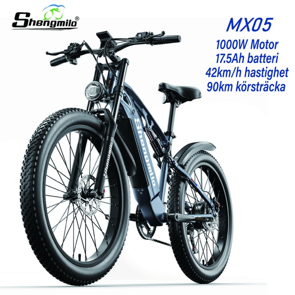 Shengmilo MX05 Elcykel 1000W Peak Motor 48V 17.5Ah Batteri 80KM Rækkevidde 26" Fat Tire Mountainbike 7 Gear Shengmilo MX05 Elcykel 1000W Peak Motor 48V 17.5Ah Batteri 80KM Rækkevidde 26" Fat Tire Mountainbike 7 Gear