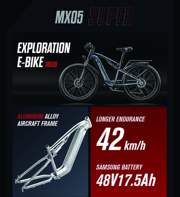 Shengmilo MX05 Elektrisk Mountainbike 1000W Motor 48V Lithium Batteri 80KM Rækkevidde 42km/t Off-Road Elcykel til Voksne