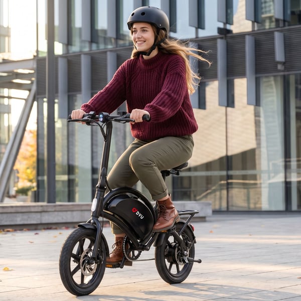 Sähköpyörä DYU D3F, 14 tuuman renkaat, 36V 10AH akku, 250W moottori, kantama 55km, musta