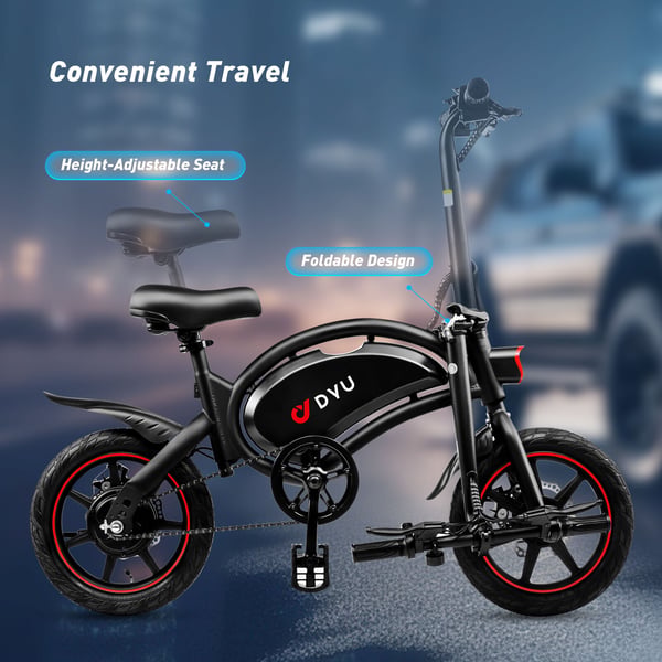 elcykel DYU D3F, 14-tums däck, 250W motor, 36V 10AH batteri, elcykel DYU D3F, 250W motor, 36V 10AH batteri, räckvidd 55 km