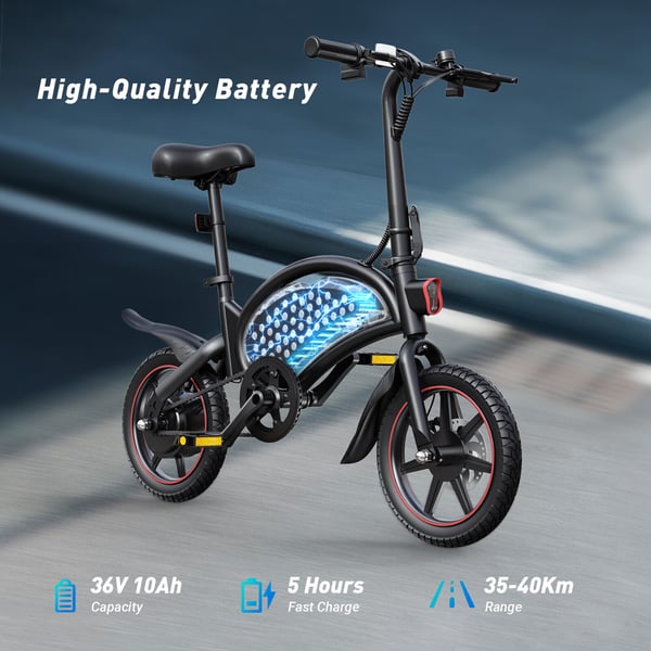 2026 Ny DYU D3F elcykel, 14-tums däck, 36V 10AH batteri, 250W motor, räckvidd 55 km, svart