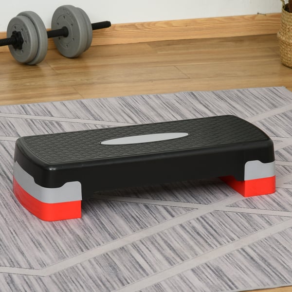 Aerobic Stepbräda, 68x29x15 cm, Svart Grå Röd, Justerbar