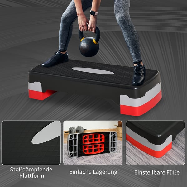 Aerobic Stepbräda, 68x29x15 cm, Svart Grå Röd, Justerbar