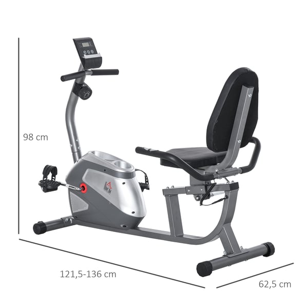 Liggende motionscykel, 121,5x62,5x98 cm, grå, metal