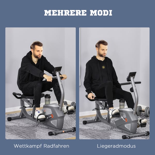 Liggende motionscykel, 121,5x62,5x98 cm, grå, metal