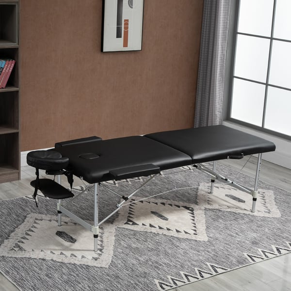 Massagebord, 2 zoner, 210x90x59-84 cm, Sort, Kunstlæder