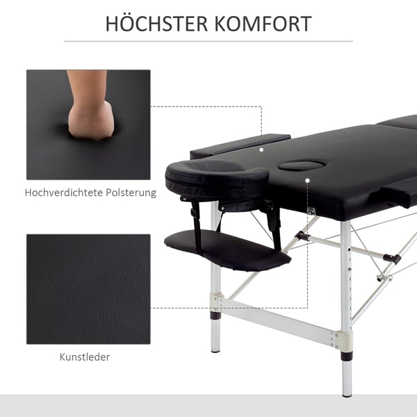 Massagebord, 2 zoner, 210x90x59-84 cm, Sort, Kunstlæder