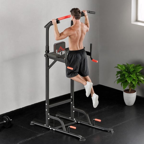 Power Tower, Justerbar Dipstation 123x98x189-239 cm, Svart, Stål