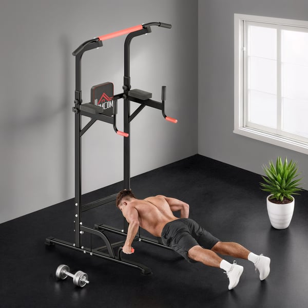 Power Tower, Justerbar Dipstation 123x98x189-239 cm, Svart, Stål