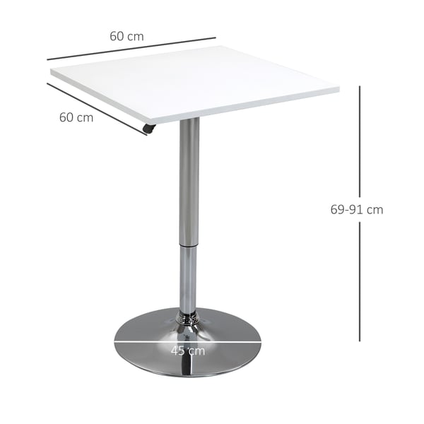 Barbord, 60x60x69-91 cm, Vit, Justerbar Metall