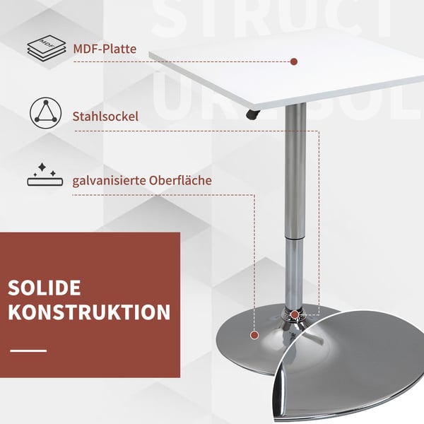 Barbord, 60x60x69-91 cm, Vit, Justerbar Metall