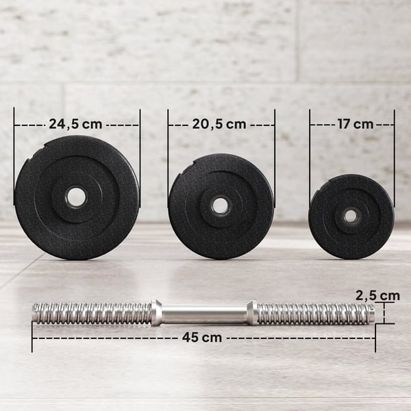 Käsipainosetti 40 kg, musta, metallikahvat, lattiaystävällinen