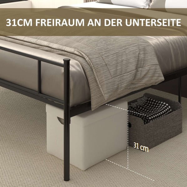 Sengeramme, 145x211x108 cm, Sort, Metal