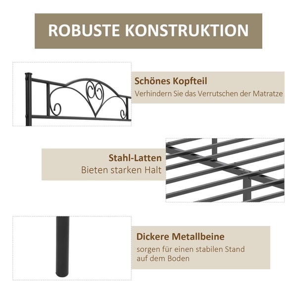 Sengeramme, 145x211x108 cm, Sort, Metal