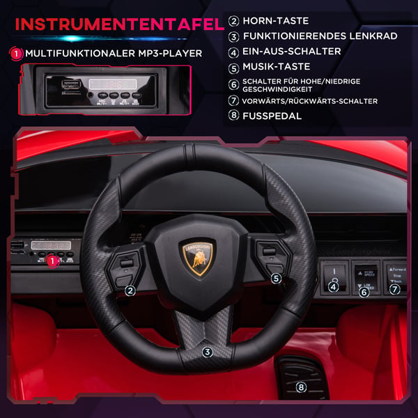 Børns elektriske bil Lamborghini SIAN 108x62x40 cm rød, metal, legetøjskøretøj