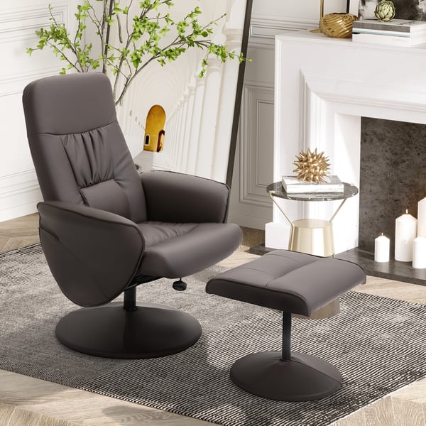 Fåtöljset, Recliner med fotpall, 76x81x101 cm, Brun, Justerbar