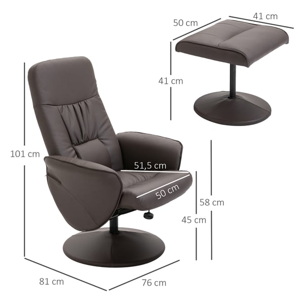 Fåtöljset, Recliner med fotpall, 76x81x101 cm, Brun, Justerbar