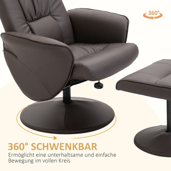 Fåtöljset, Recliner med fotpall, 76x81x101 cm, Brun, Justerbar