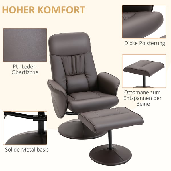 Fåtöljset, Recliner med fotpall, 76x81x101 cm, Brun, Justerbar
