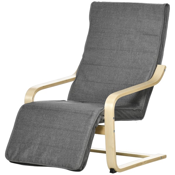 Loungefåtölj, Justerbart fotstöd, 66.5x94x100 cm, Grå, Björk