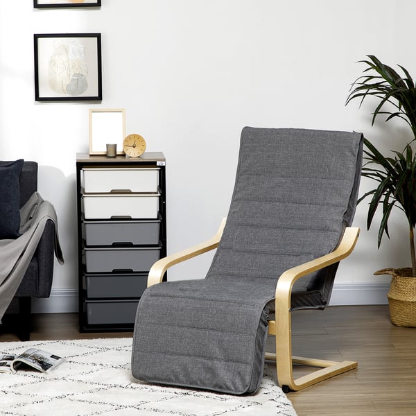 Loungefåtölj, Justerbart fotstöd, 66.5x94x100 cm, Grå, Björk
