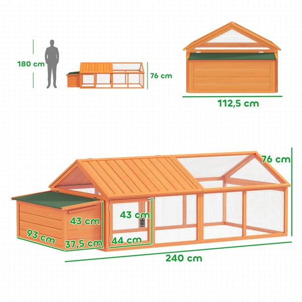 Hønsehus, 240x112,5x76 cm, Orange, Fyrretræ