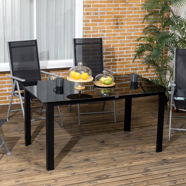 Trädgårdsbord 150x90x74 cm Svart Glas Utomhus