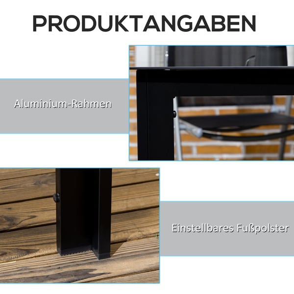 Trädgårdsbord 150x90x74 cm Svart Glas Utomhus