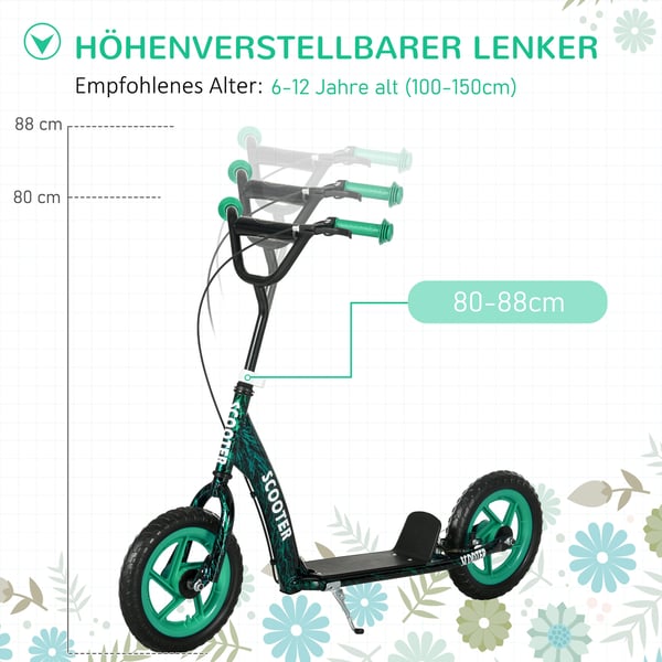 Barnsparkcykel, Justerbar, 118x52x80-88 cm, Grön, Stål