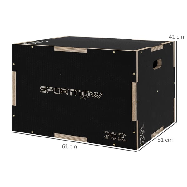 Plyometrisk hoppbox, 61x51x41 cm, svart, trä