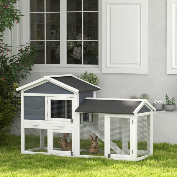 Pieneläinten häkki, 147x54x84 cm, harmaa, kuusipuu