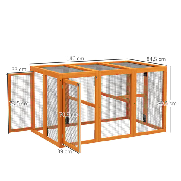 Hønsehus, 140x84,5x80,5 cm, Orange, Træramme