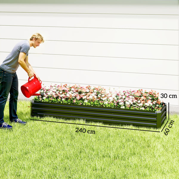 Højbeds plantekasse, 240x60x30 cm, mørkegrå, stål