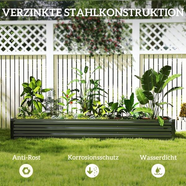 Højbeds plantekasse, 240x60x30 cm, mørkegrå, stål