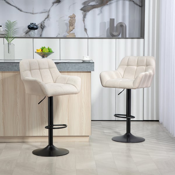 Barstol-sæt, 57,5x52,5x93-114 cm, Creme, Kunstlæder
