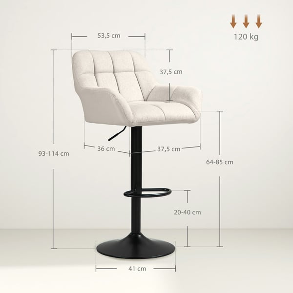 Barstol-sæt, 57,5x52,5x93-114 cm, Creme, Kunstlæder