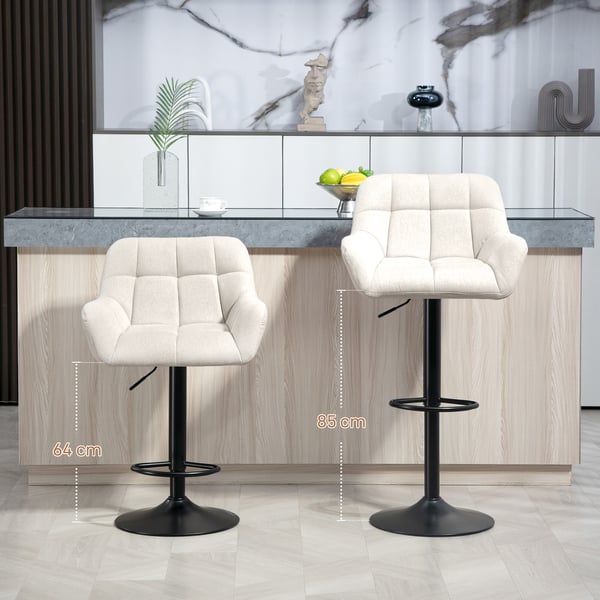 Barstol-sæt, 57,5x52,5x93-114 cm, Creme, Kunstlæder
