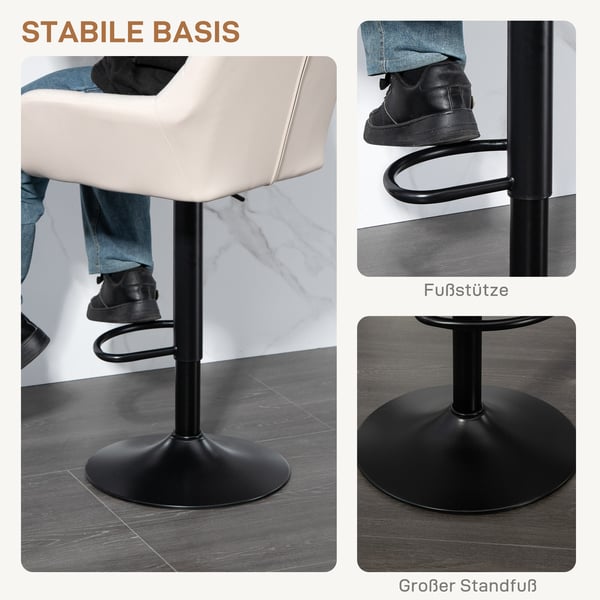 Barstol-sæt, 57,5x52,5x93-114 cm, Creme, Kunstlæder