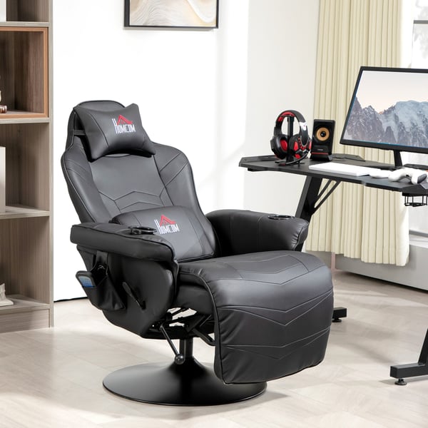 Gamingstol, Massagefunktion, Fällbart ryggstöd, Fotstöd, 79,5x82,5x111,5 cm, Svart, Konstläder