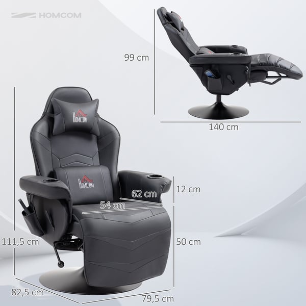 Gamingstol, Massagefunktion, Fällbart ryggstöd, Fotstöd, 79,5x82,5x111,5 cm, Svart, Konstläder