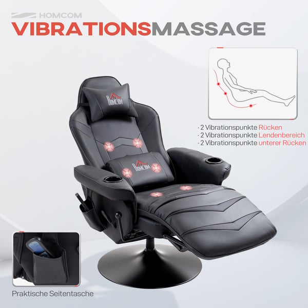Gamingstol, Massagefunktion, Fällbart ryggstöd, Fotstöd, 79,5x82,5x111,5 cm, Svart, Konstläder