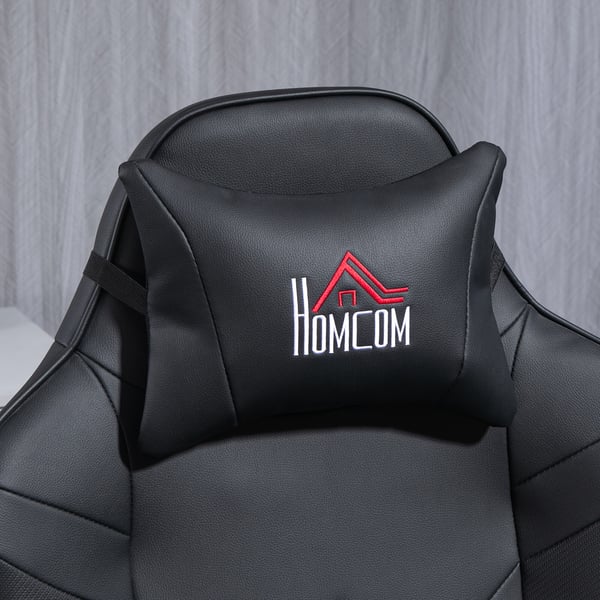 Gamingstol, Massagefunktion, Fällbart ryggstöd, Fotstöd, 79,5x82,5x111,5 cm, Svart, Konstläder