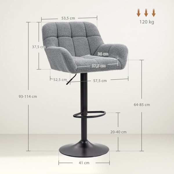 Barstolset, 57,5x52,5x93-114 cm, Grå Svart, Justerbar