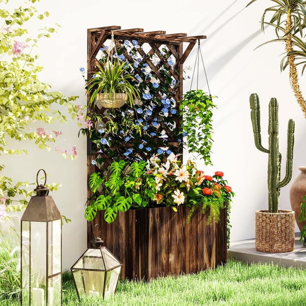 Højbedsplantekasse med espalier, 64x33x122 cm, Sortbejdset, Træ